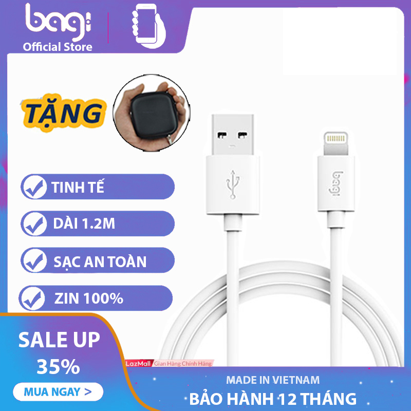 Cáp sạc lightning cao cấp bagi dành cho iphone,ipad,ipod màu trắng dài 1m mã ib100-bagi boss store