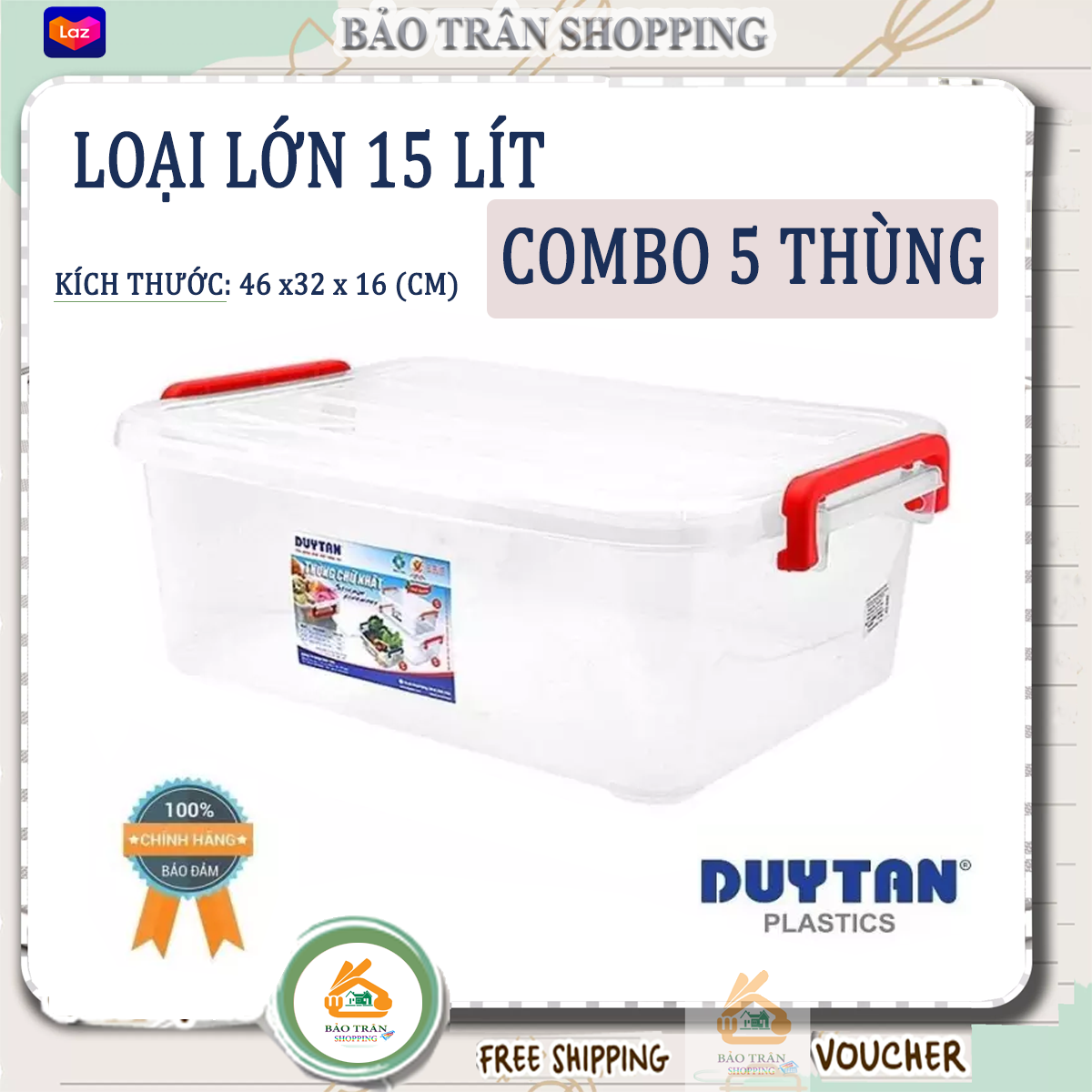 [LOẠI LỚN 10 LÍT/15 LÍT_COMBO 5 THÙNG_PL] Thùng nhựa trong đựng đồ 10 LÍT/15 Lít có nắp quai gài 2 bên/Thùng nhựa có nắp dày dặn