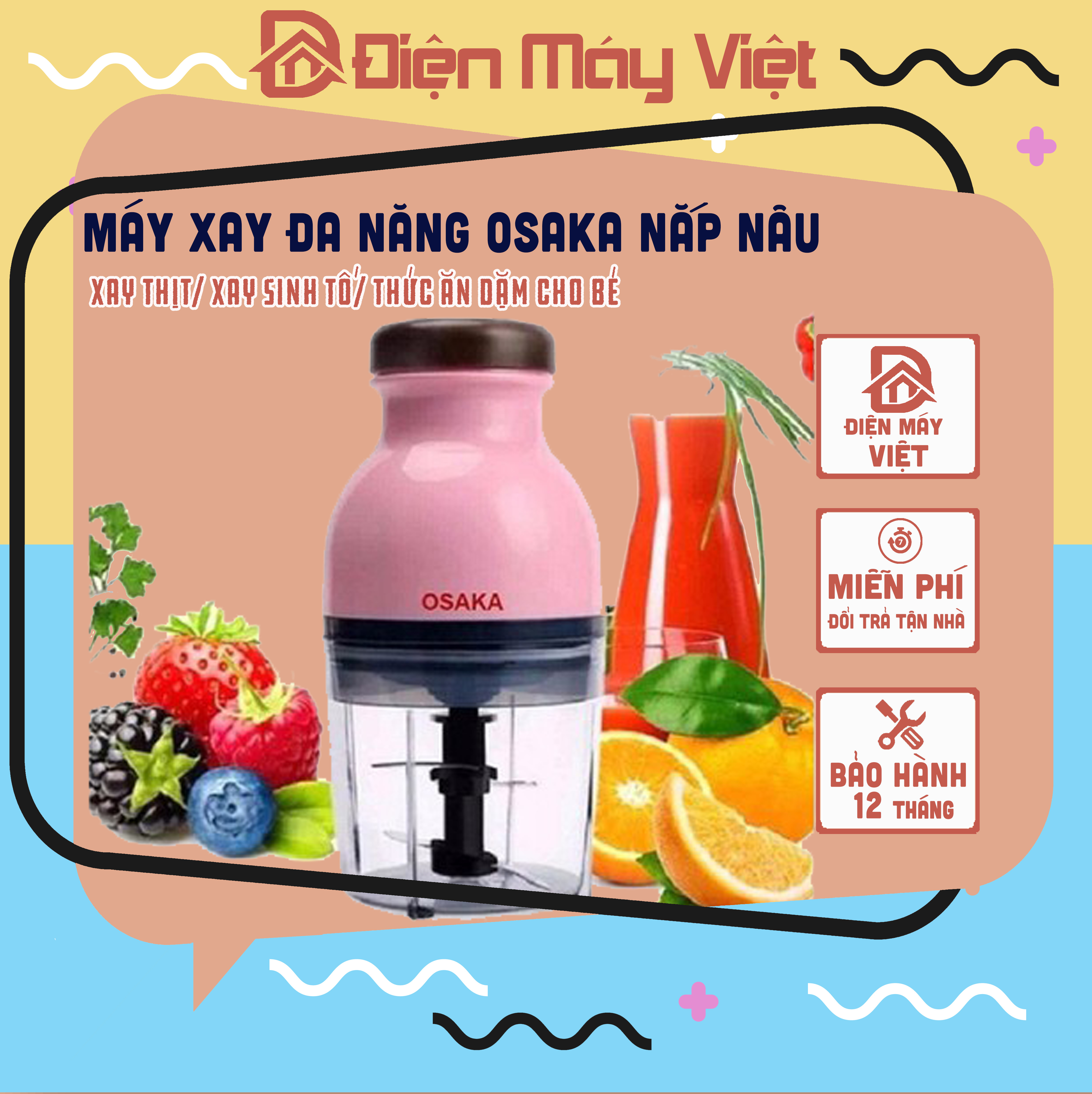 Máy xay đa năng osaka nắp nâu 2 tầng lưỡi xay sinh tố,xay thịt, xay đá,xay rau củ quả.đa năng,tiện dụng