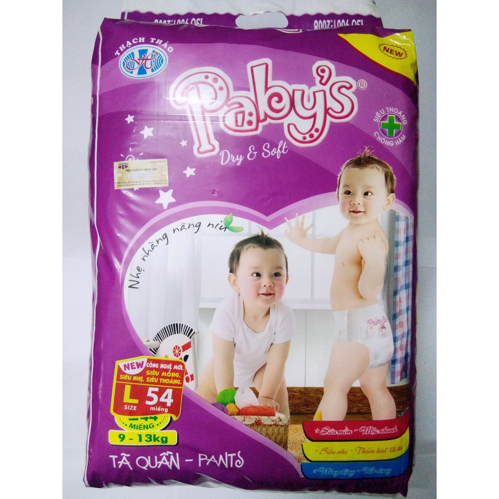 Combo 2 bịch tã quần Pabys L54=108 miếng+KM 1 cho bé 9-13kg,.