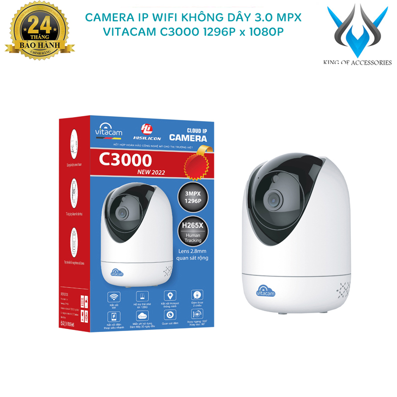 Camera IP wifi Vitacam C3000 3.0MPX FullHD+ phân giải 1296P x 1080 - Xoay 360 độ cực nét(Trắng) Phụ kiện 1986