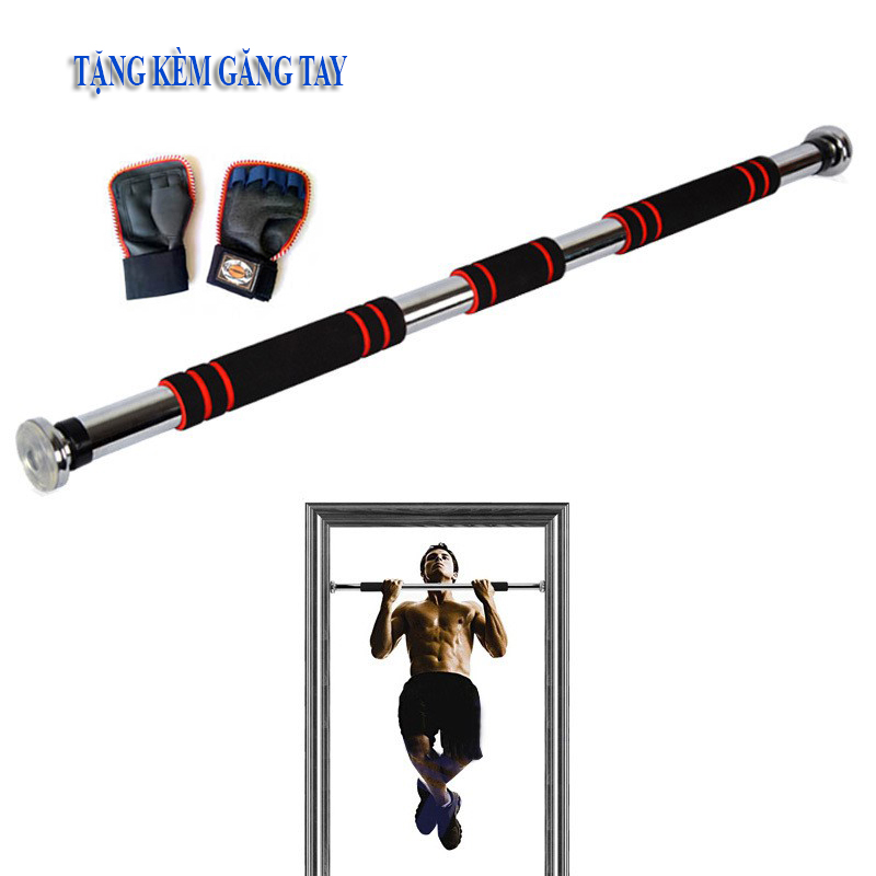 Xà Đơn Treo Tường Gắn Cửa KT 83-130cm Điều Chỉnh Kích Thước Màu Đen Đỏ Không Cần Bắt Vít Chịu Lực 150kg + Tặng Kèm Găng tay Tập Xà Đơn