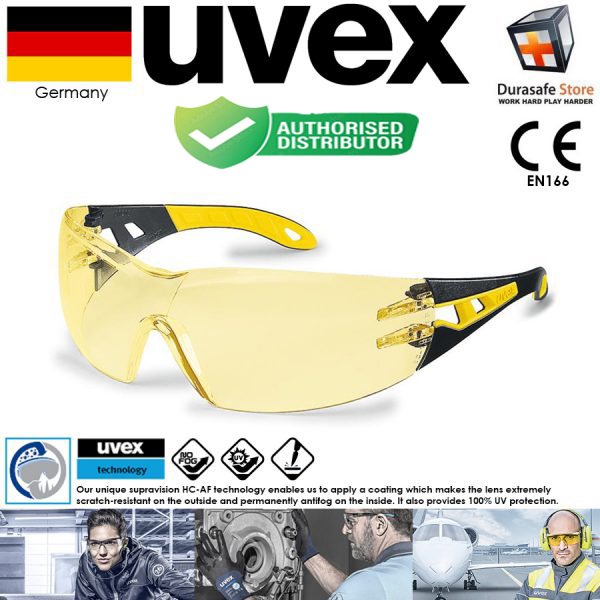 Kính bảo hộ uvex 9192385 pheos gọng đen/vàng amber supravision hc-af len