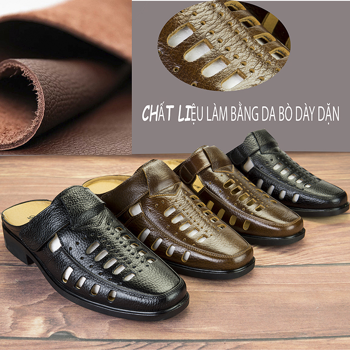 giày sục nam da bò đế cao su khâu siêu bền