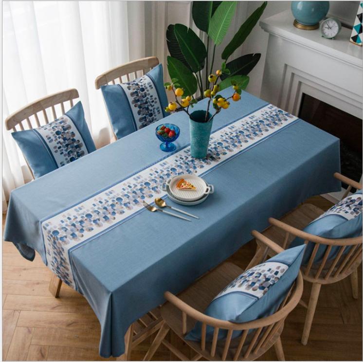 Khăn trải bàn Vintage xanh dương họa tiết châu âu - 140x180cm