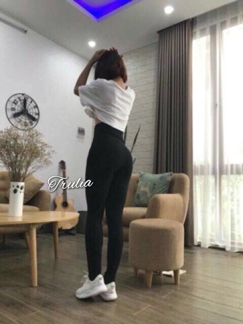 Quần legging cạp cao gen bụng màu đen siêu tôn dáng