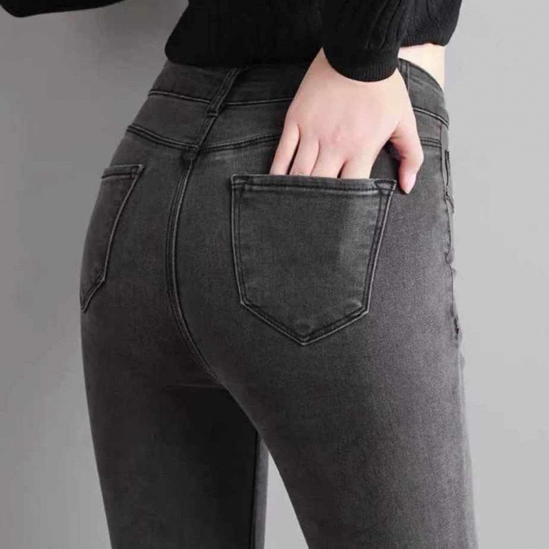 Quần Jean Nữ CS00 XÁM TRƠN NỮ - Quần Jeans Nữ Lưng Cao Co Giãn Tốt - Quần Bò Nữ Kiểu Dáng Basic - 260207
