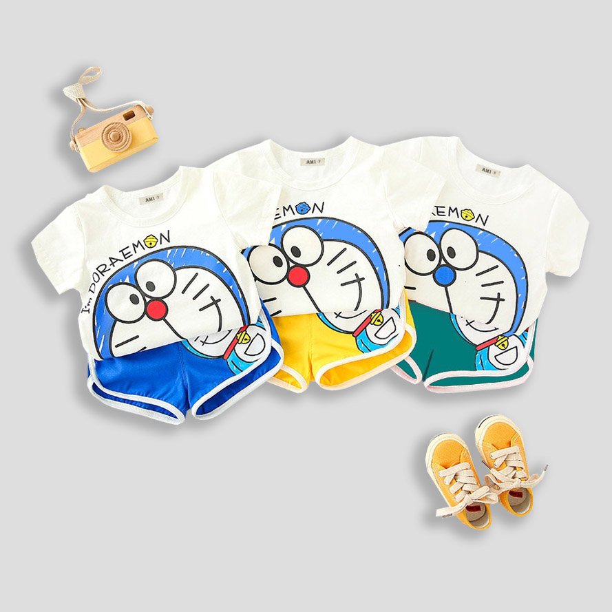 Đồ bộ quần áo cộc tay cho bé hình doraemon 8-18kg qate451