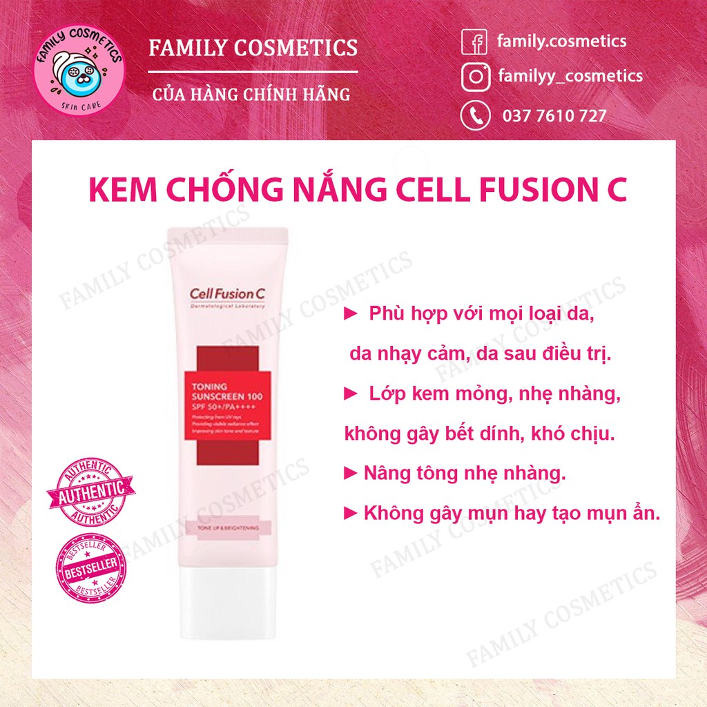 Kem chống nắng cell fusion hồng c 100 toning suncreen 50ml