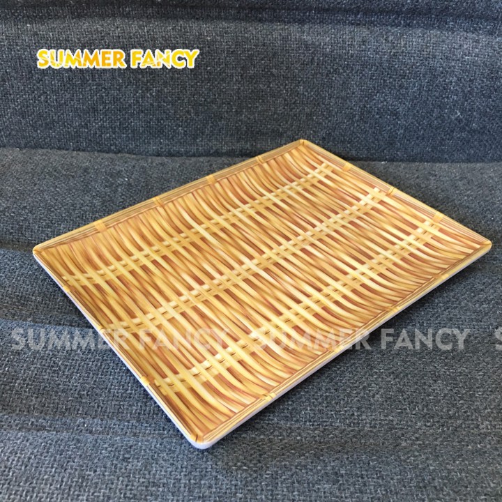 Dĩa lá melamine vân tre đan, khay mẹt tre - dish plate melamine