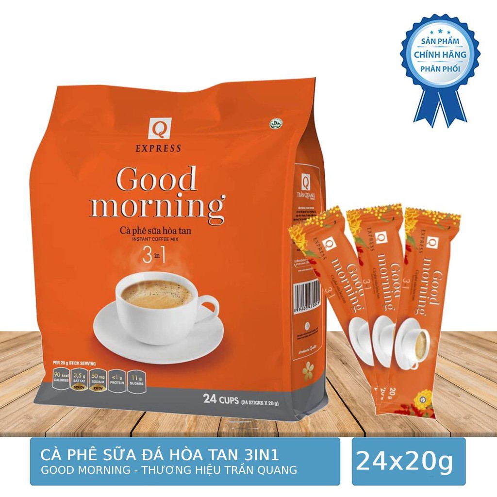 [Freeship 15k cho đơn từ 99k] Combo 2 bịch Cà phê sữa Good morning Trần Quang 480g (bịch 24 gói * 20g) instant Coffee mix 3 in 1