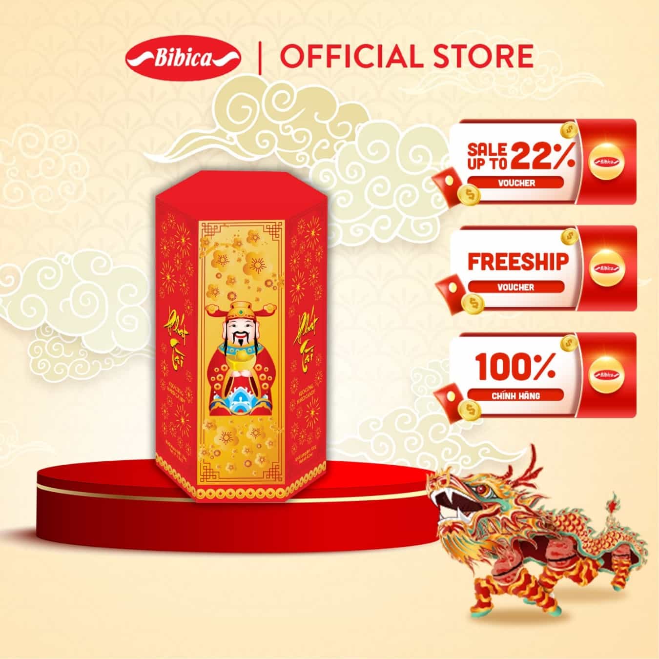 Kẹo phát tài lục giác đỏ bibica 120g