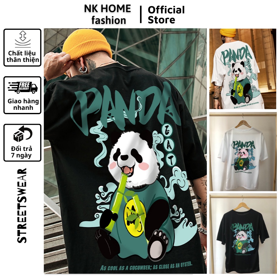 Áo thun tay lỡ unisex GẤU TRÚC PANDA thiết kế dày dặn - Áo phông nữ form rộng cho cặp đôi phong cách hàn quốc