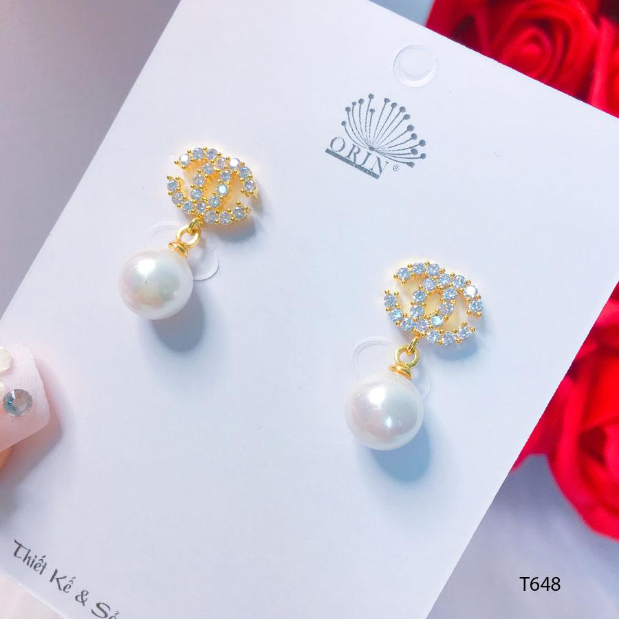 [Hoàn tiền 20%] Bông tai nữ khuyên tai chữ x ngọc nhân tạo đính đá cao cấp Orin T648 - Long Tien