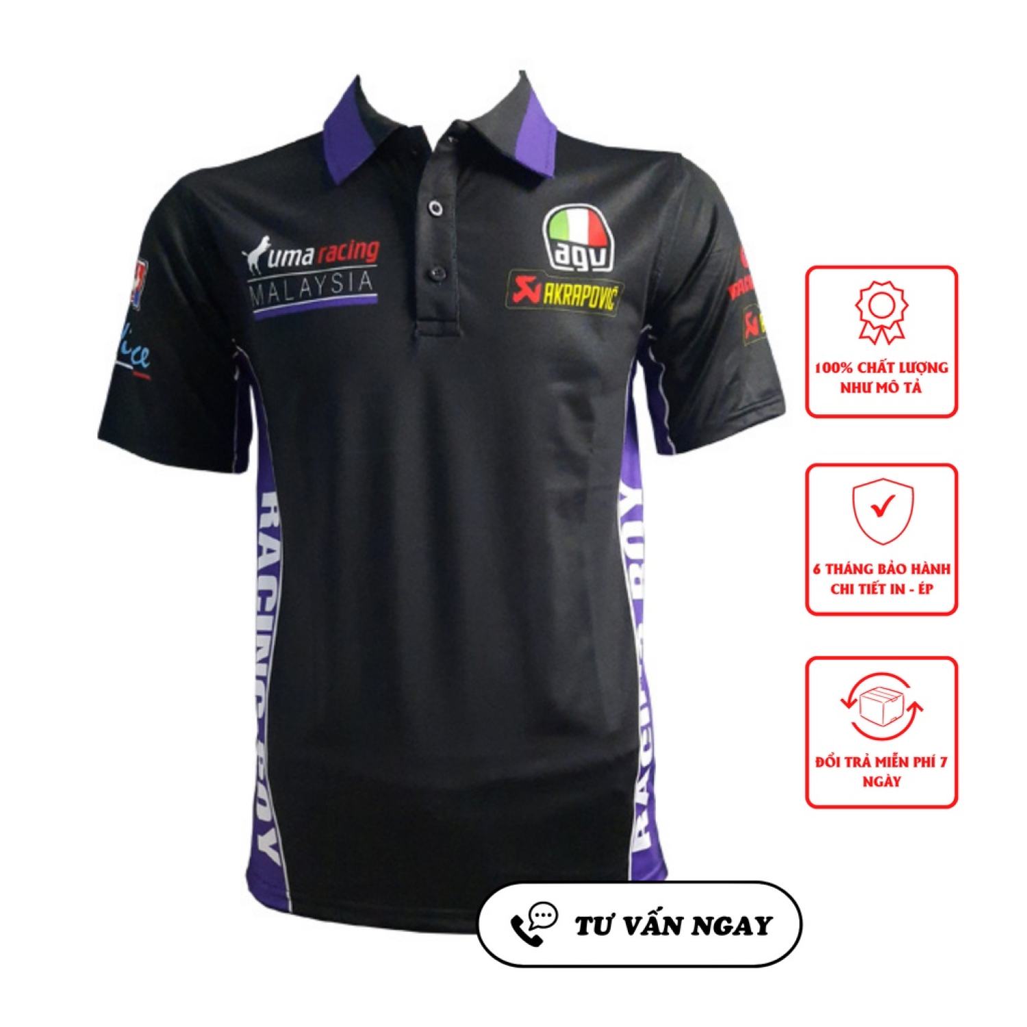 Áo racing boy - áo tem xe máy - áo thun xe đua moto - áo thể thao có cổ