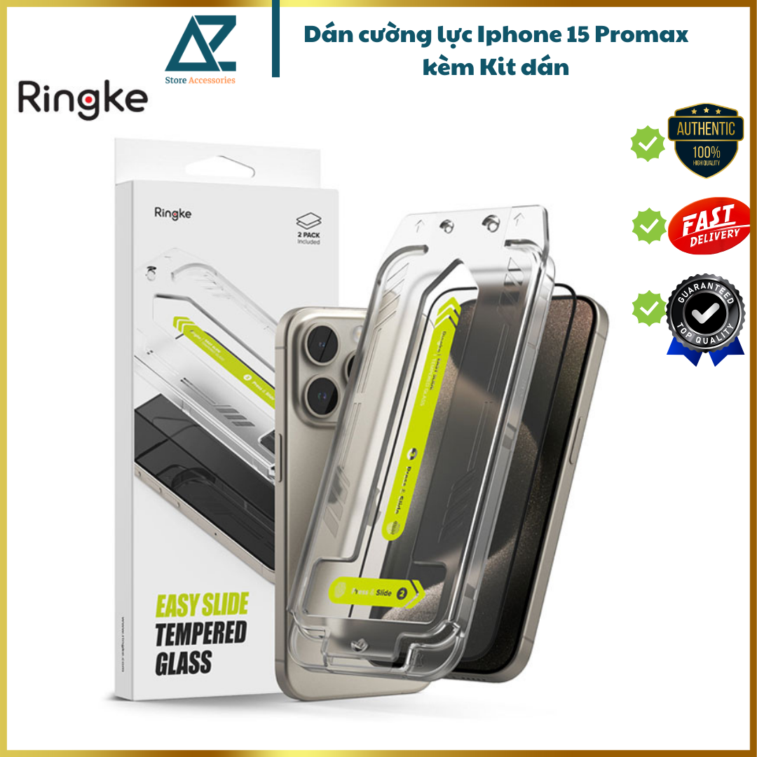 Bộ 2 Miếng Dán cường lực kèm khung dán RINGKE Easy Slide Tempered Glass cho iPhone 15 Pro Max