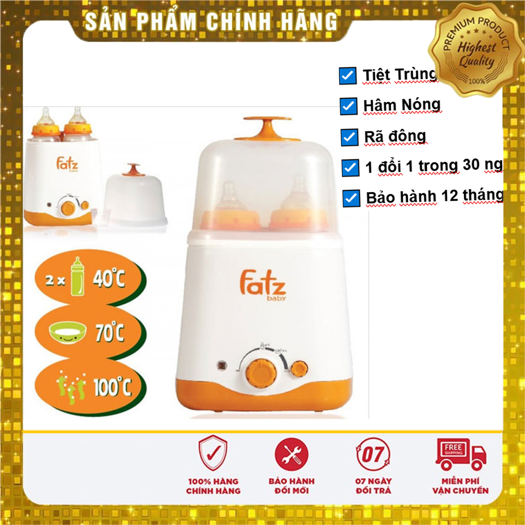 Máy hâm sữa tiệt trùng 2 bình cổ rộng fatz baby 2 chức năng mama baby vn fb3012sl