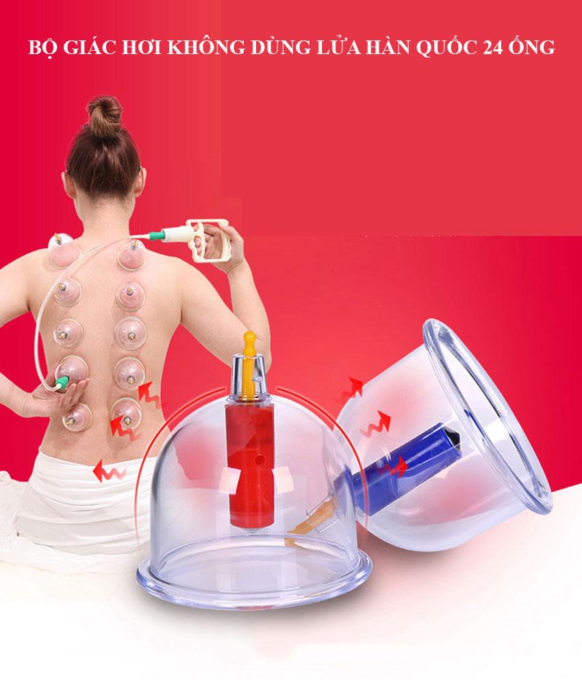 Thiết bị chống mỏi vai gáy, Bộ giác hơi không dùng lửa, Dụng cụ giác hơi chân không 24 ống an toàn, giảm đau lưng, vai cổ, cột sống. Bảo hành 1 đổi 1