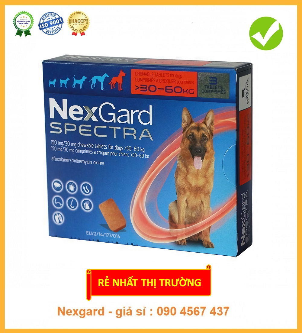 Nexgard spectra 30 - 60kg vị thịt bò 🐮🐮 Diệt Ve Rận Bọ chét Ghẻ xổ giun chó - Nexgard giá sỉ shop