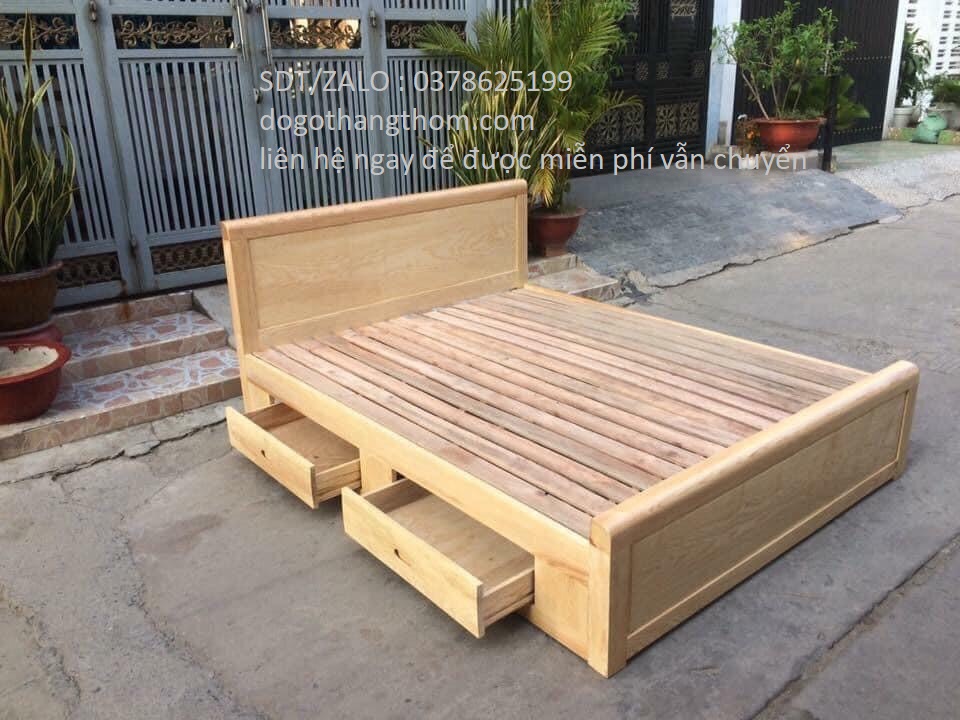 giường ngủ gỗ sồi giường ngăn kéo 1m8 rác nan giường có hộc