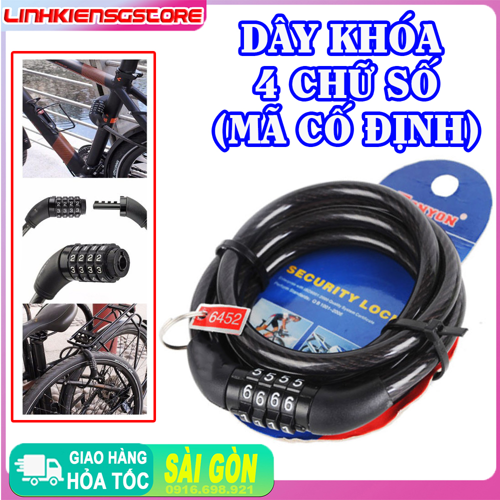 Dây khoá 4 số cố định dài 120cm bảo mật an toàn khoá xe đạp, cửa nhà bicycle lock