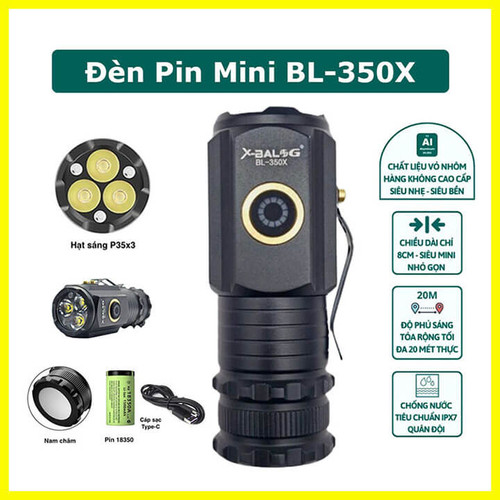 ✔ Đèn pin cầm tay siêu sáng X-BALOG 350X soi siêu tỏa 30 mét, soi xa 200 mét, chống nước tiêu chuẩn IPX7