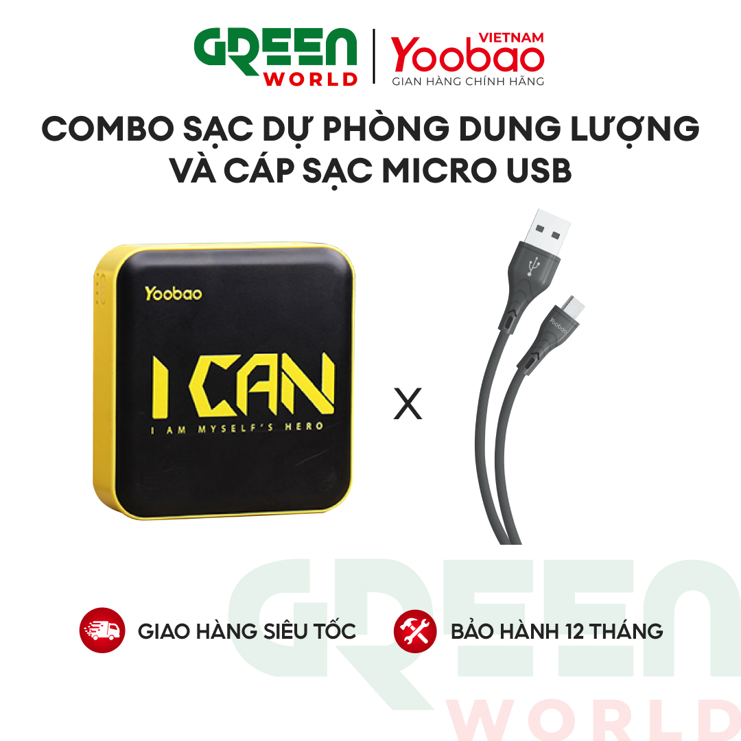COMBO sạc dự phòng dung lượng 10000mAh và cáp sạc Micro USB dài 1m của YOOBAO - CBO 6024 C5