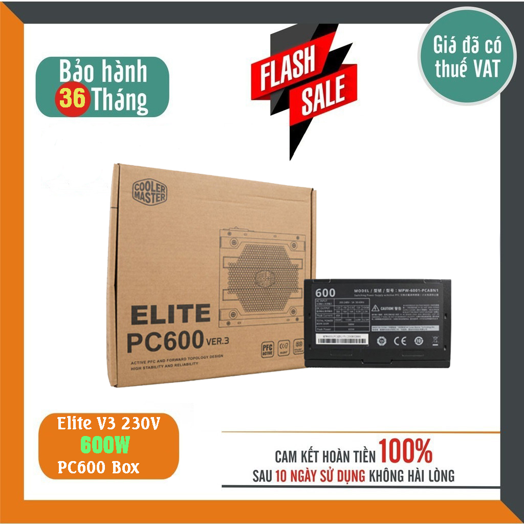 Nguồn máy tính cooler master elite v3 230v pc600 box - 600w
