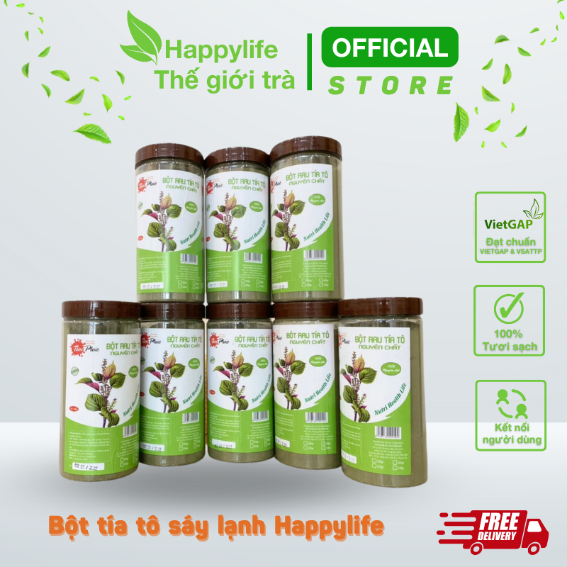 Bột Tía Tô Sấy Lạnh Nguyên Chất Happylife hộp 500g - Hỗ Trợ Hạ Sốt Thải Độc Làm Sáng Da