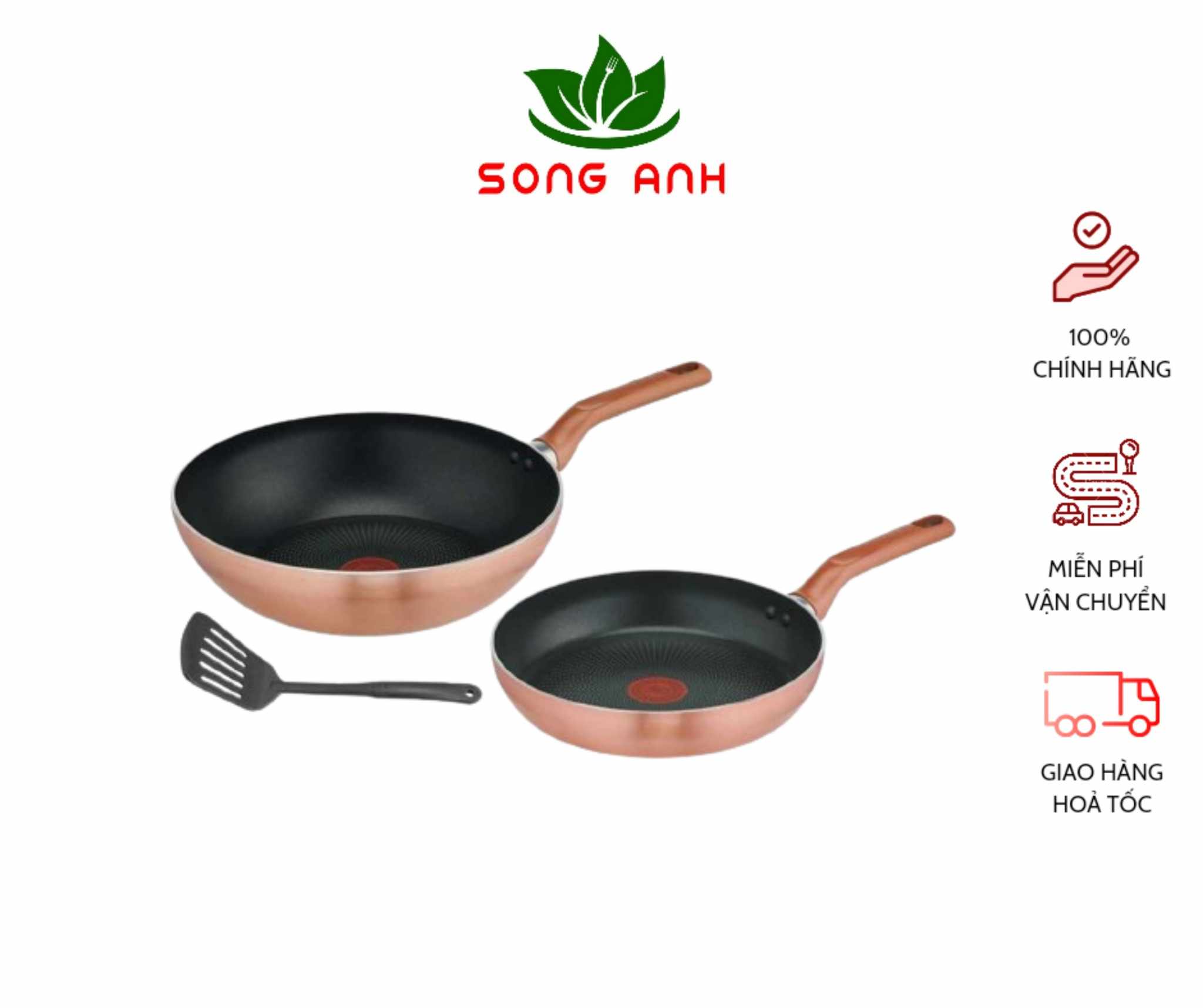 Tefal bộ chảo Cook&Shine gồm 3 món chảo chiên 24cm, chảo xào 28cm và vá, chống dính tốt, thích hợp mọi loại bếp, chính hãng