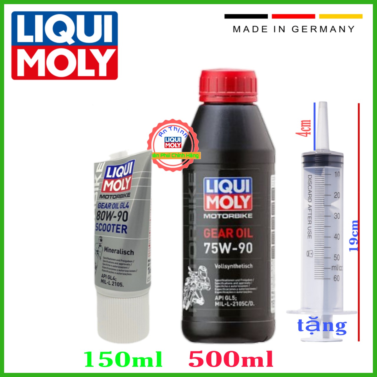Nhớt Láp - Hộp Số Xe Tay Ga  Liqui Moly Motobike Gear Oil GL5 - 75W90( 500ML- Tặng Xilanh Bơm Nhớt) ) Và GL4 - 80W90 ( 150ML ). Nhập Khẩu Đức.