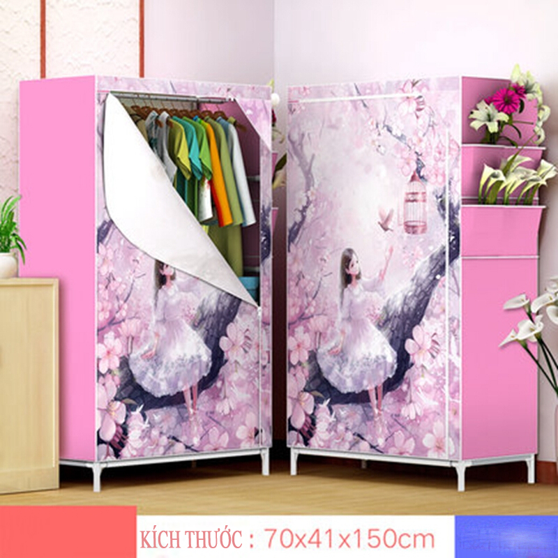 Tủ vải 3D 1 buồng , 2 ngăn,gọn nhẹ, chắc chắn, tủ nhựa, tủ quần áo, , tủ vải đựng quần áo, tủ vải treo quần áo
