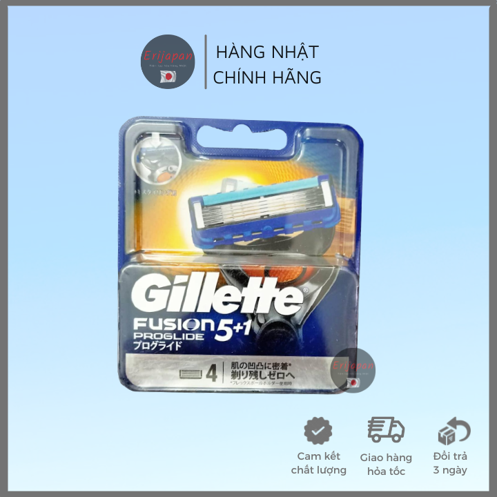 Nội địa Nhật - Vỉ 4 Lưỡi Dao Cạo Râu Gillette Fusion Proglide/Proshield (đầu cạo 5 lưỡi kép)