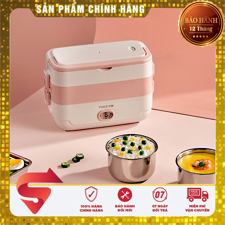 Hộp cơm hâm nóng, hộp cơm giữ nhiệt, hộp cơm cắm điện YOICE VUÔNG Y-FH5A có 3 tầng, có lỗ thoát hơi, khay đựng bằng inox 304 chống rỉ chống mùi tốt [ TẶNG KÈM BỘ ĐŨA THÌA - BH 12 THÁNG ]