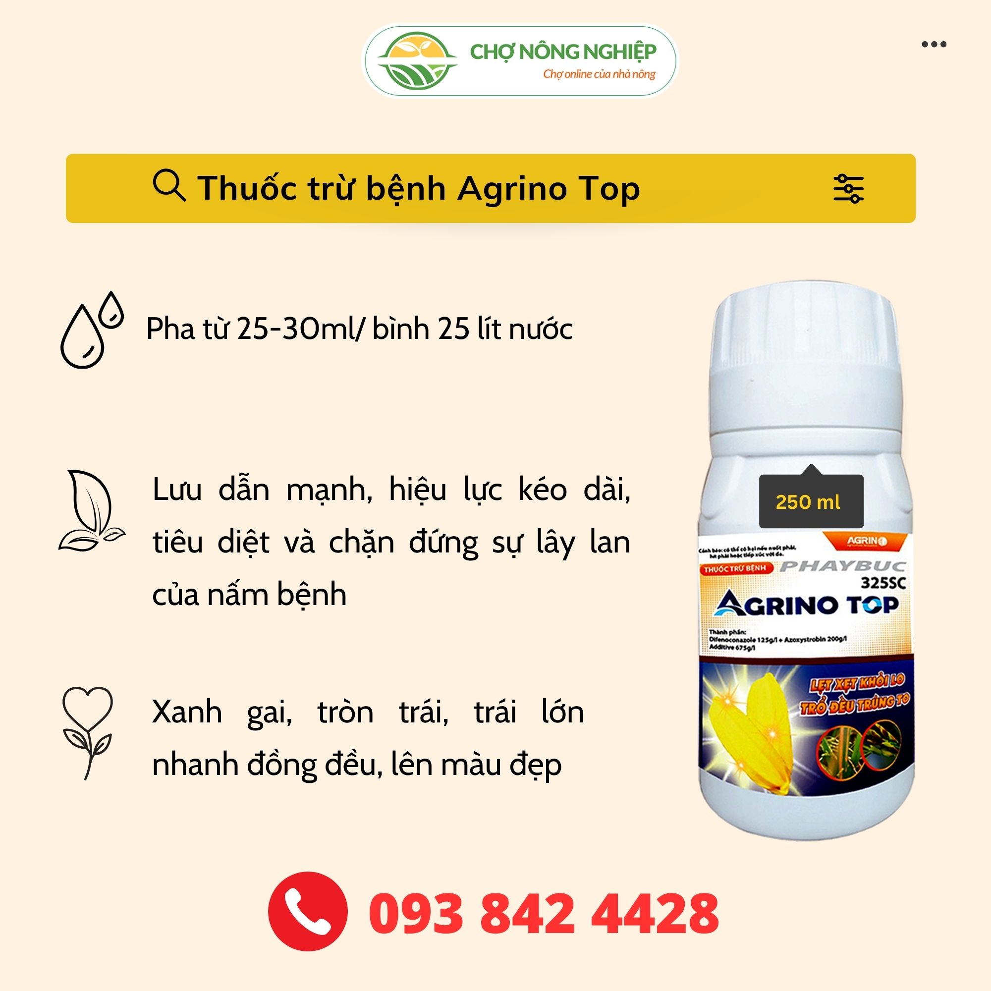 Thuốc trừ bệnh agrino top 325sc 240ml - lưu dẫn mạnh, phòng trừ nấm đạo ôn, lem lép hạt