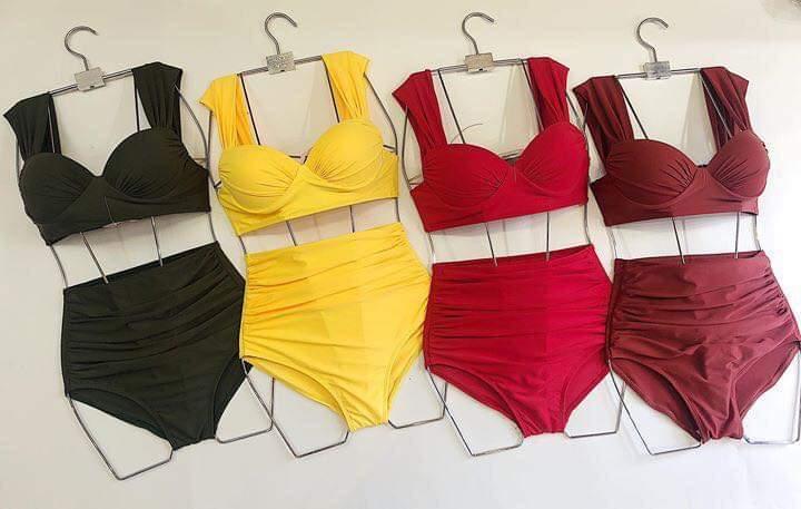 Bikini cúp ngực quần nhún cạp cao