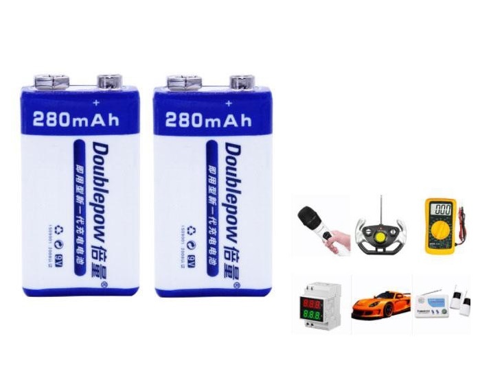 Combo Bộ 2 Pin vuông sạc lại 6F22 - 9V 280mAh  DoublePow