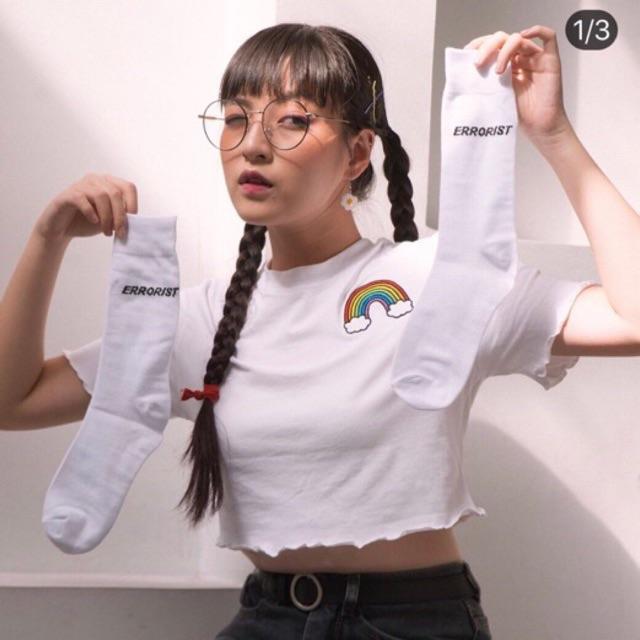 [HCM]Áo Thun Croptop Thêu Hình Bảy Sắc Cầu Vòng Đơn Giản Dễ Thương Bmind EVA AO 10303