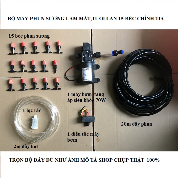 Bộ phun sương. tưới lan 20m dây phun,15 béc nhựa,điều tốc