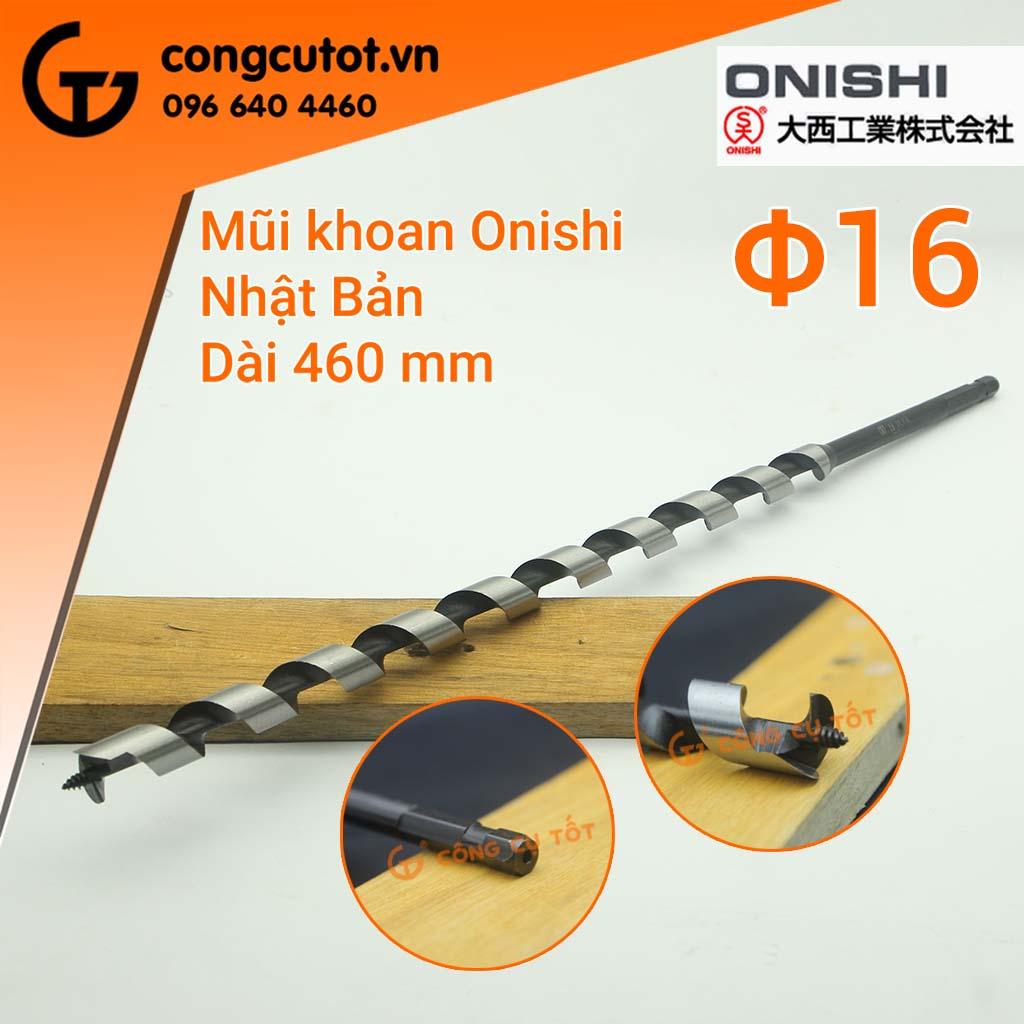 Mũi khoan gỗ xoắn ốc Onishi Nhật Bản dài 460mm chuôi lục