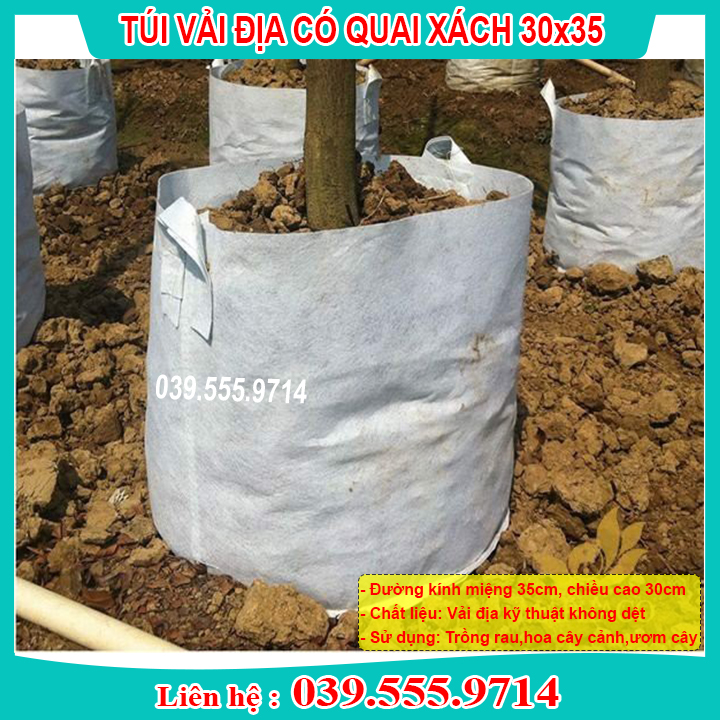 [Có sẵn] BỘ 10 TÚI VẢI ĐỊA KỸ THUẬT TRỒNG CÂY CÓ 2 QUAI XÁCH SIZE 35x30 BỀN ĐẸP