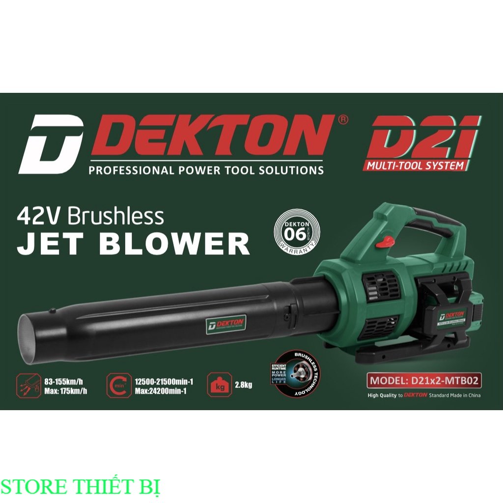 Máy thổi lá/thổi bụi dekton motor brushless turbo 42v / d21-x2mtb02 / dùng 2 pin d21 store thiết bị