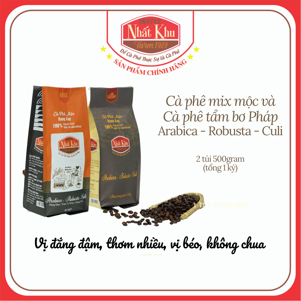 1 ký cà phê pha phin nhất khu cafe nguyên chất 100% arabica - robusta - culi thượng hạng