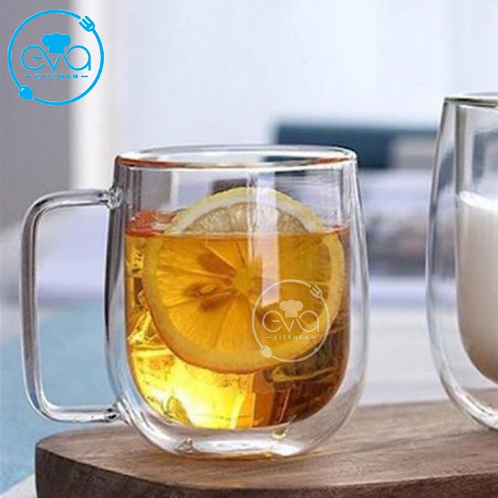 [HCM]Ly Thuỷ Tinh Hai Lớp Chịu Nhiệt Quai Cầm Glass Mug 250 Ml M2851