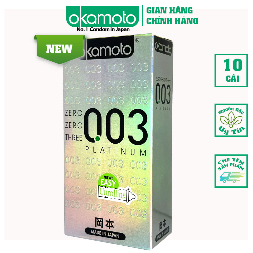 Bao cao su okamoto 0.03 platinum trong suốt mềm mại hộp 10 cái