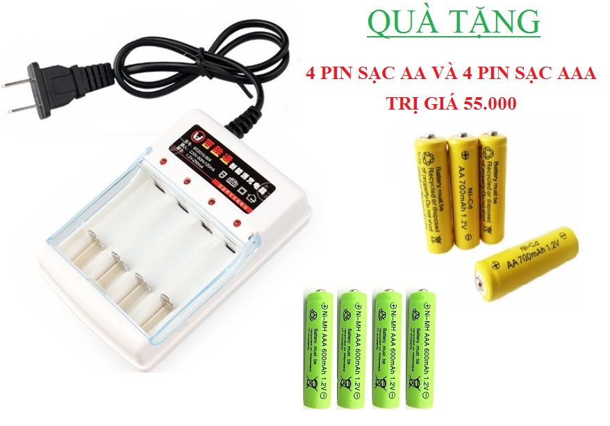 Sạc Pin Siêu Nhanh Cho Pin tiểu AA và pin đũa AAA Kèm 8 Viên Pin ( 4 Viên AA + 4 Viên AAA )