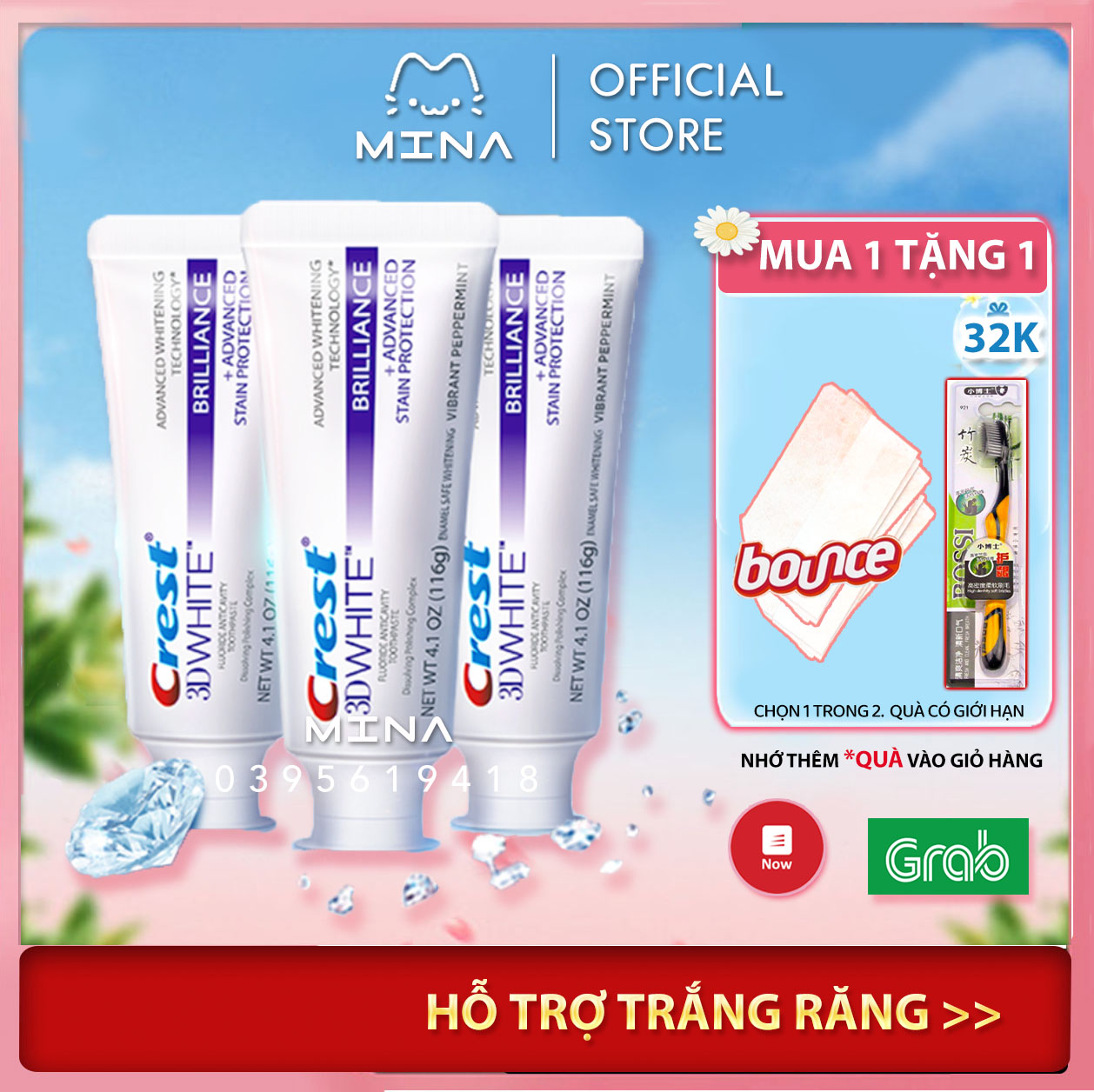 Kem đánh răng Crest 3D White Brilliance 90g Tmall bản Trung - Cho hơi thở thơm mát và trắng răng cấp tốc