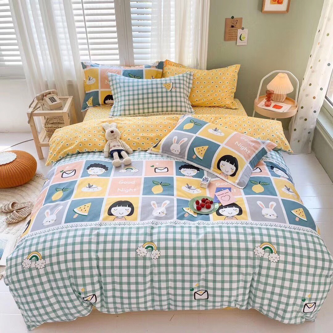 Bộ chăn ga gối  cotton poly  hàn quốc  hình cô bé