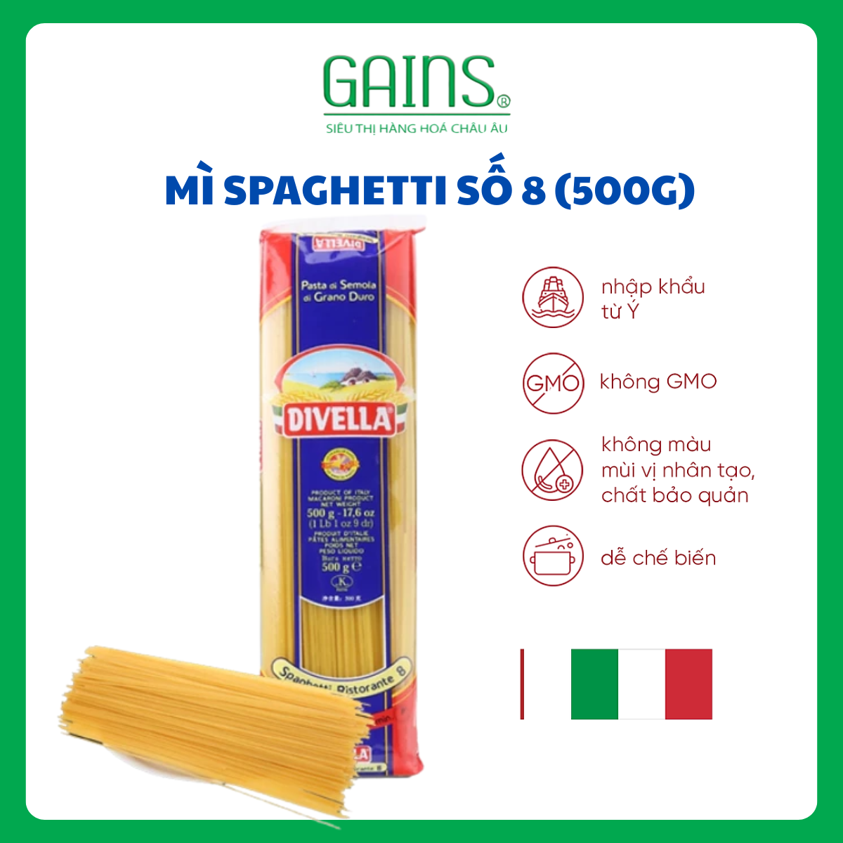 MÌ SPAGHETTI SỐ 8 DIVELLA (500G) – HƯƠNG VỊ MÌ Ý CHUẨN NHÀ HÀNG NGAY TẠI NHÀ - date 5/9/2028