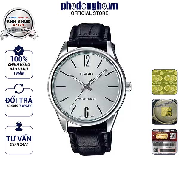Đồng hồ nam dây da casio anh khuê mtp-v005l-7budf